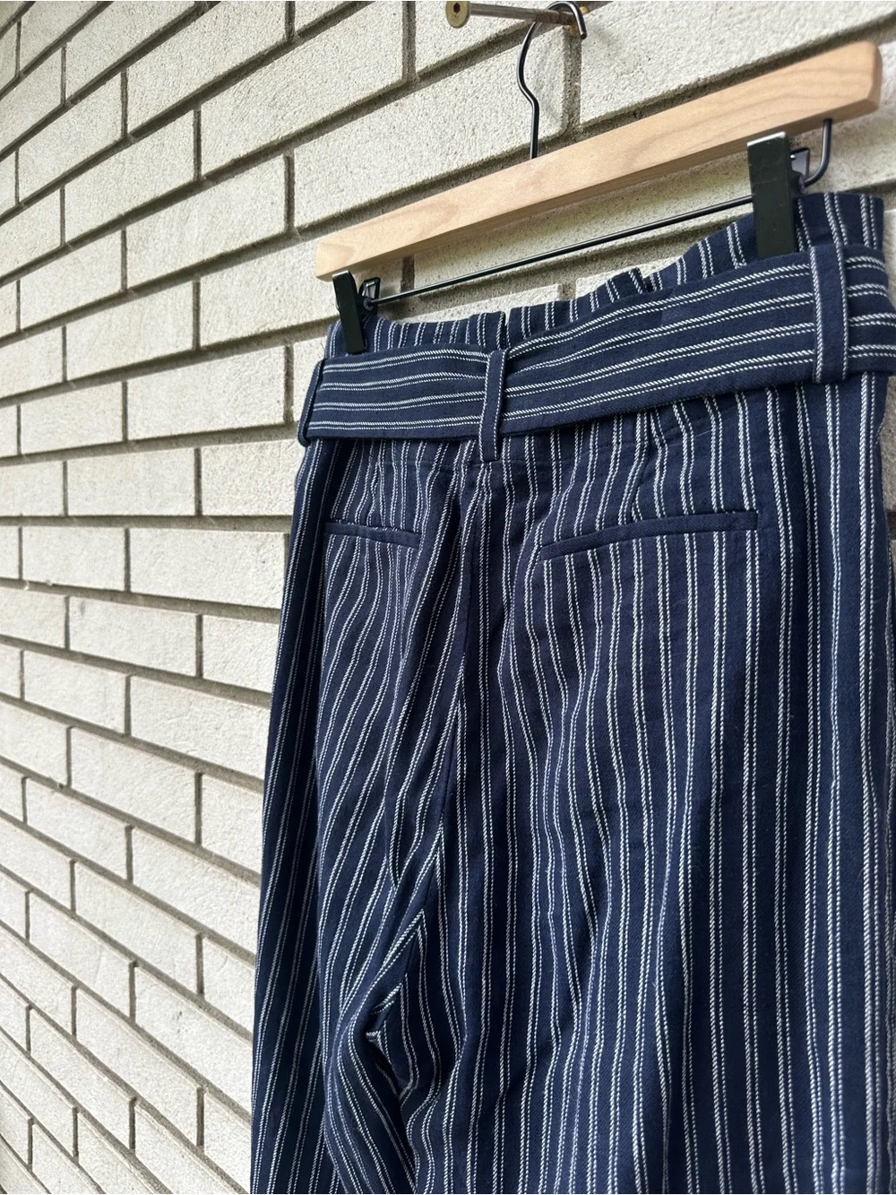 J.Crew Point Sur 4 Navy Stripe Linen Cotton Paperbag Wide Leg Cropped Pants
